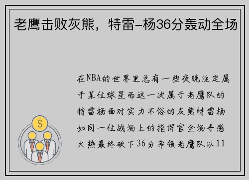 老鹰击败灰熊，特雷-杨36分轰动全场