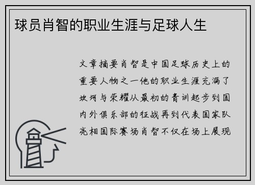 球员肖智的职业生涯与足球人生